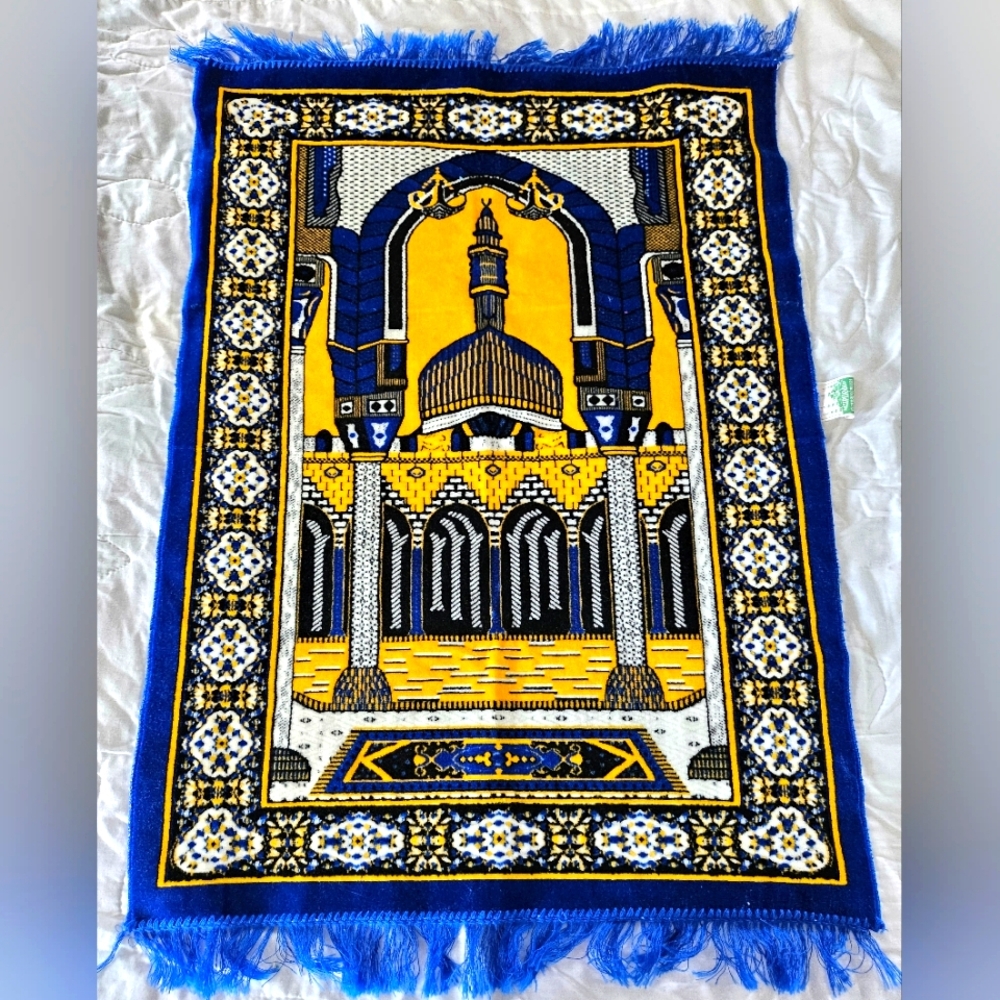 Tapestry Prayer Rug Mat, Made In Turkey, Blue, Yellow, NWOT
